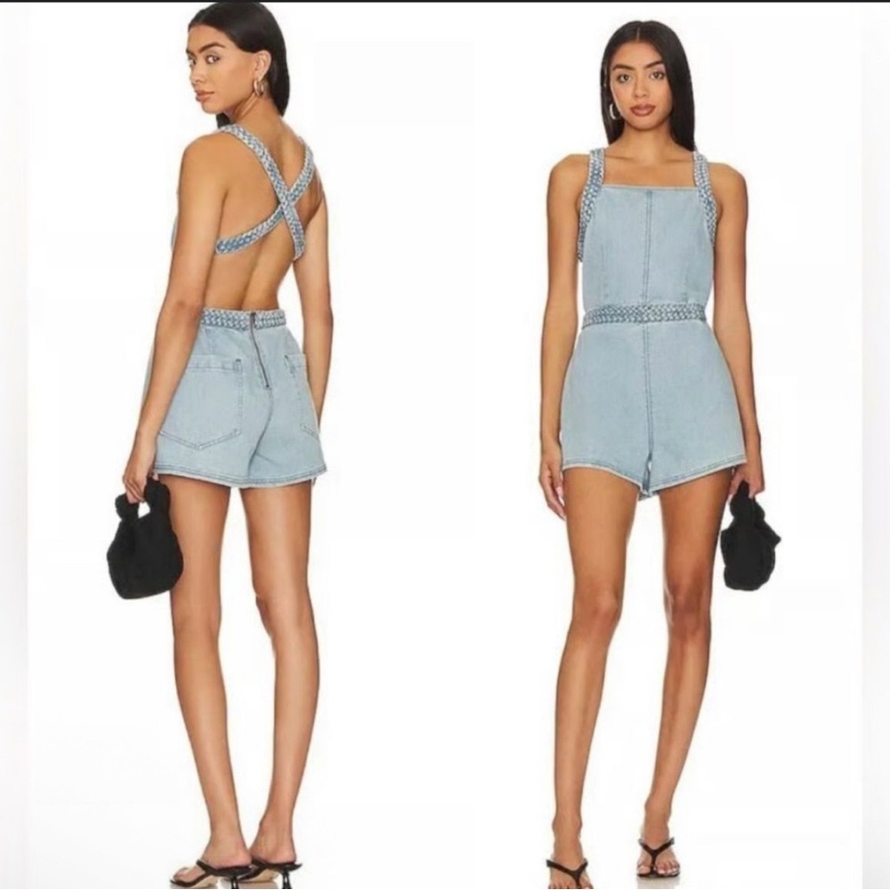 Free People Revolve Karina Denim Shorts Open Back Romper, NWT, Size XL - Picture 2 of 3